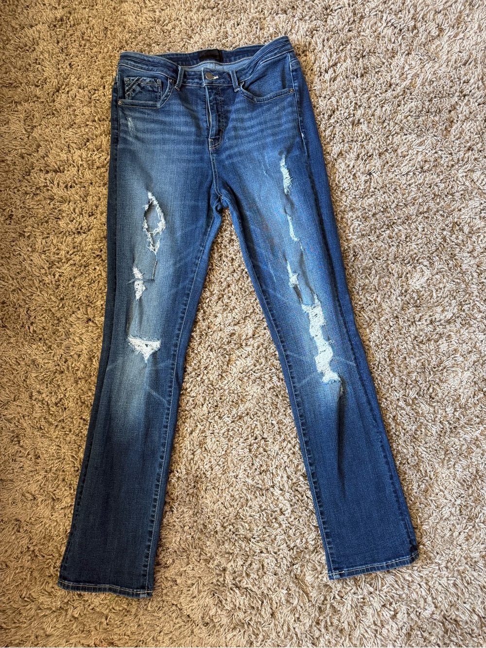 Buckle Black Mid Rise Curvy Straight Jeans Blue Denim Stretch Distressed Women